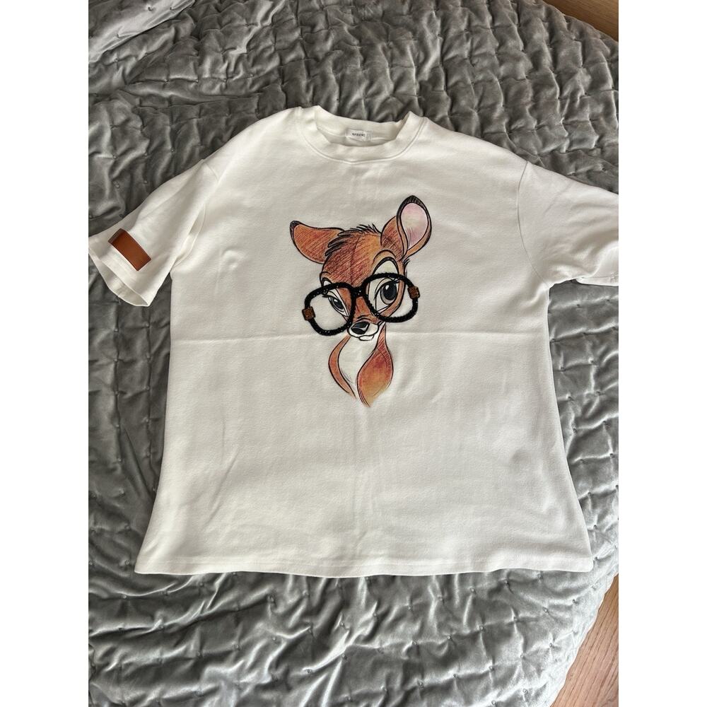 Disney Bambi Rhinestone Graphic Oversized White T-Shirt Unisex Streetwear Tee